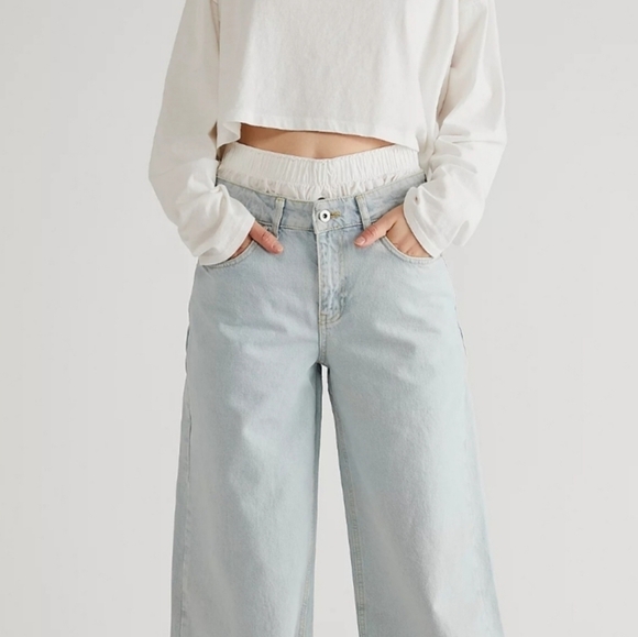 The Ragged Priest Wide Leg Baggy 100% Cotton Med Wash Blue Jeans Sz: Large - Picture 10 of 10